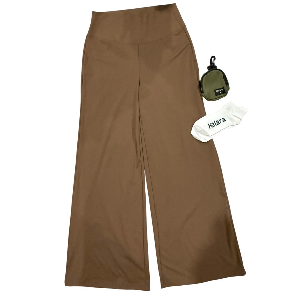 Halara Womens Wide Leg High Waisted Pants Brown Medium Regular with Accessories